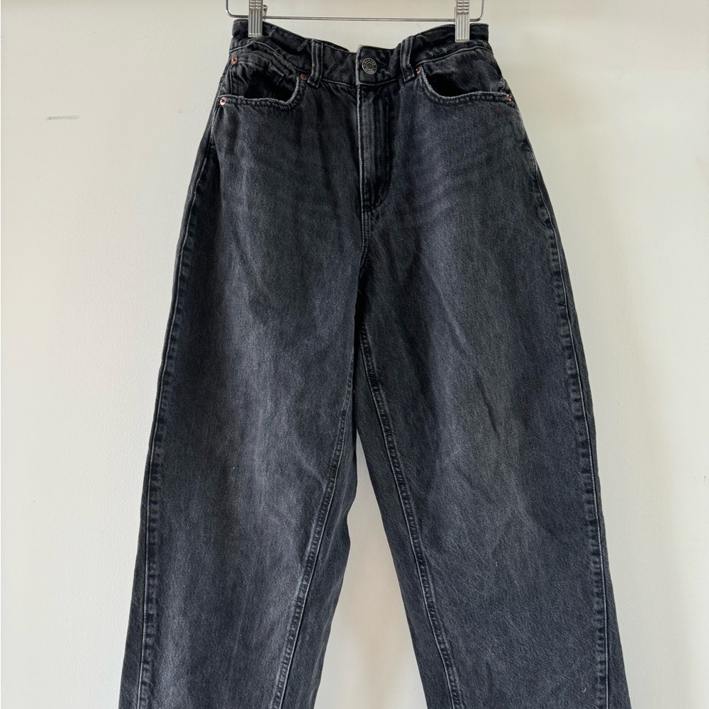 Garage washed black baggy jeans with raw hem